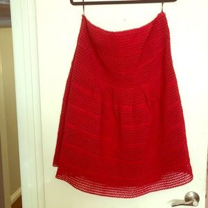 Beautiful red strapless empire waist mini dress